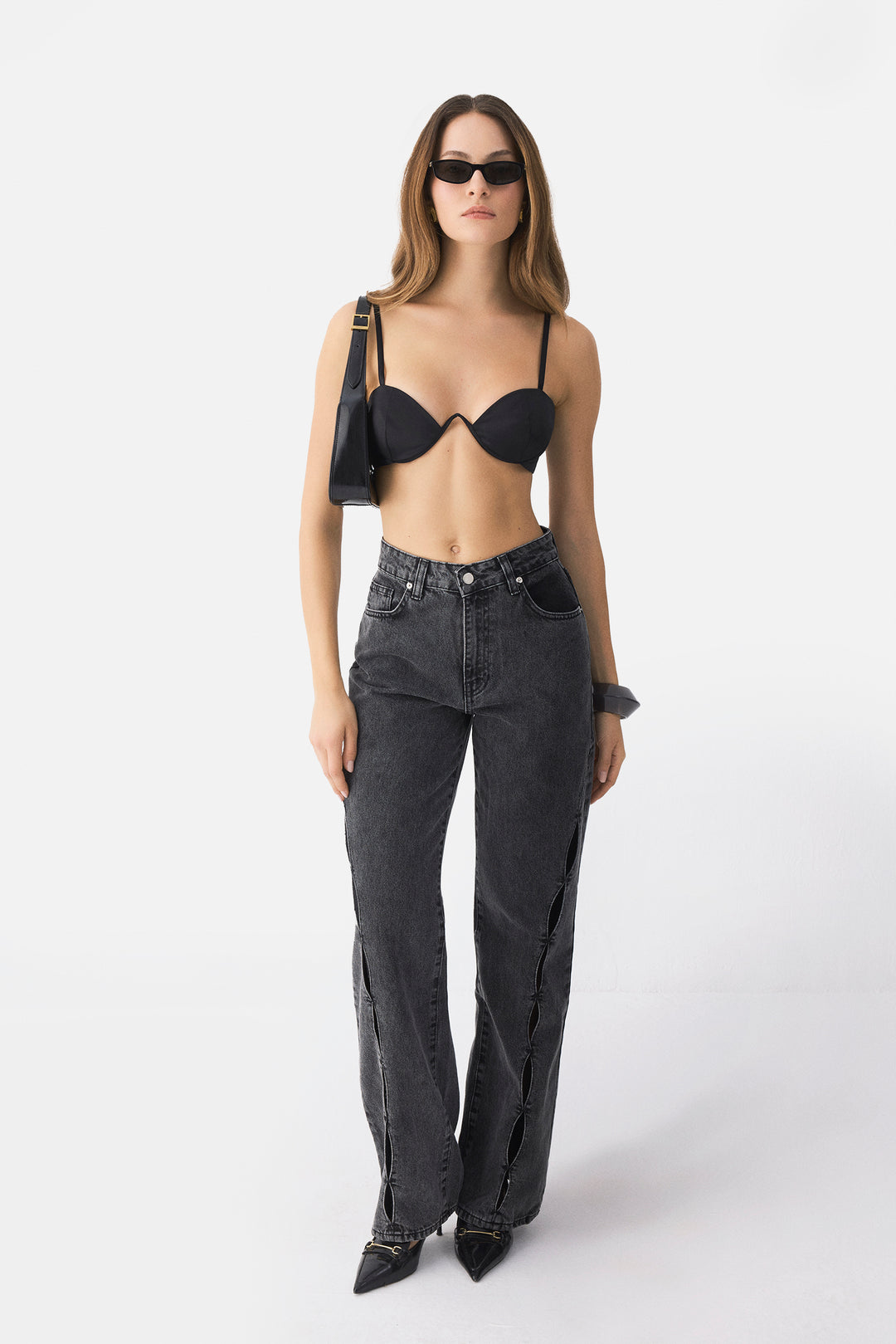 Charcoal Cut-Out High Rise Jeans