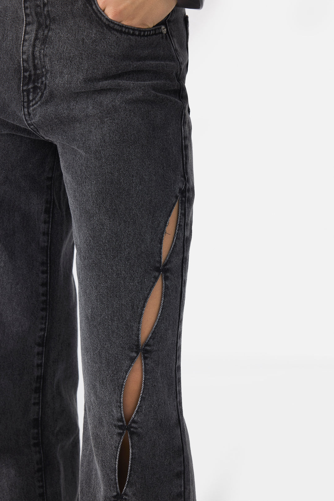 Charcoal Cut-Out High Rise Jeans