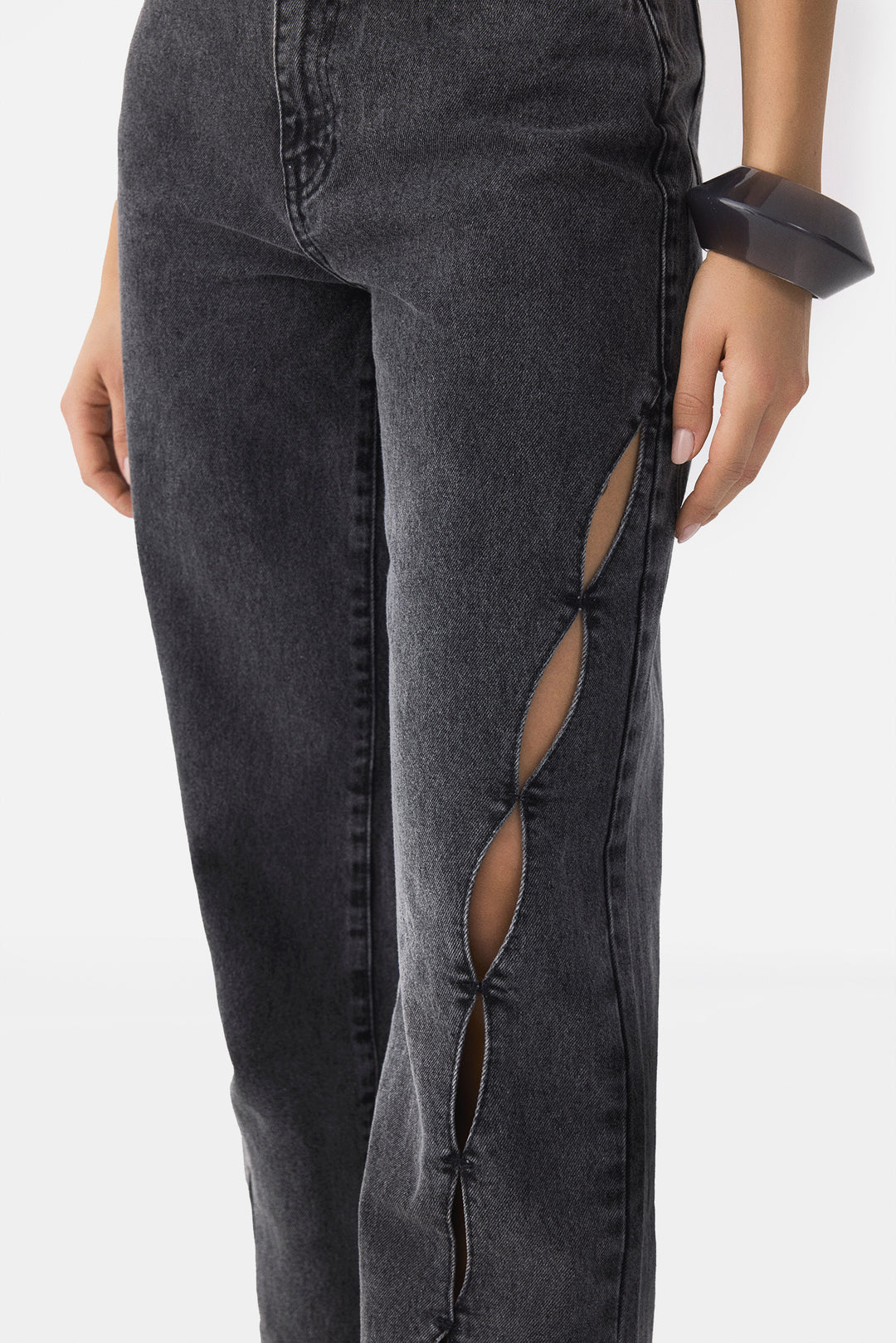 Charcoal Cut-Out High Rise Jeans