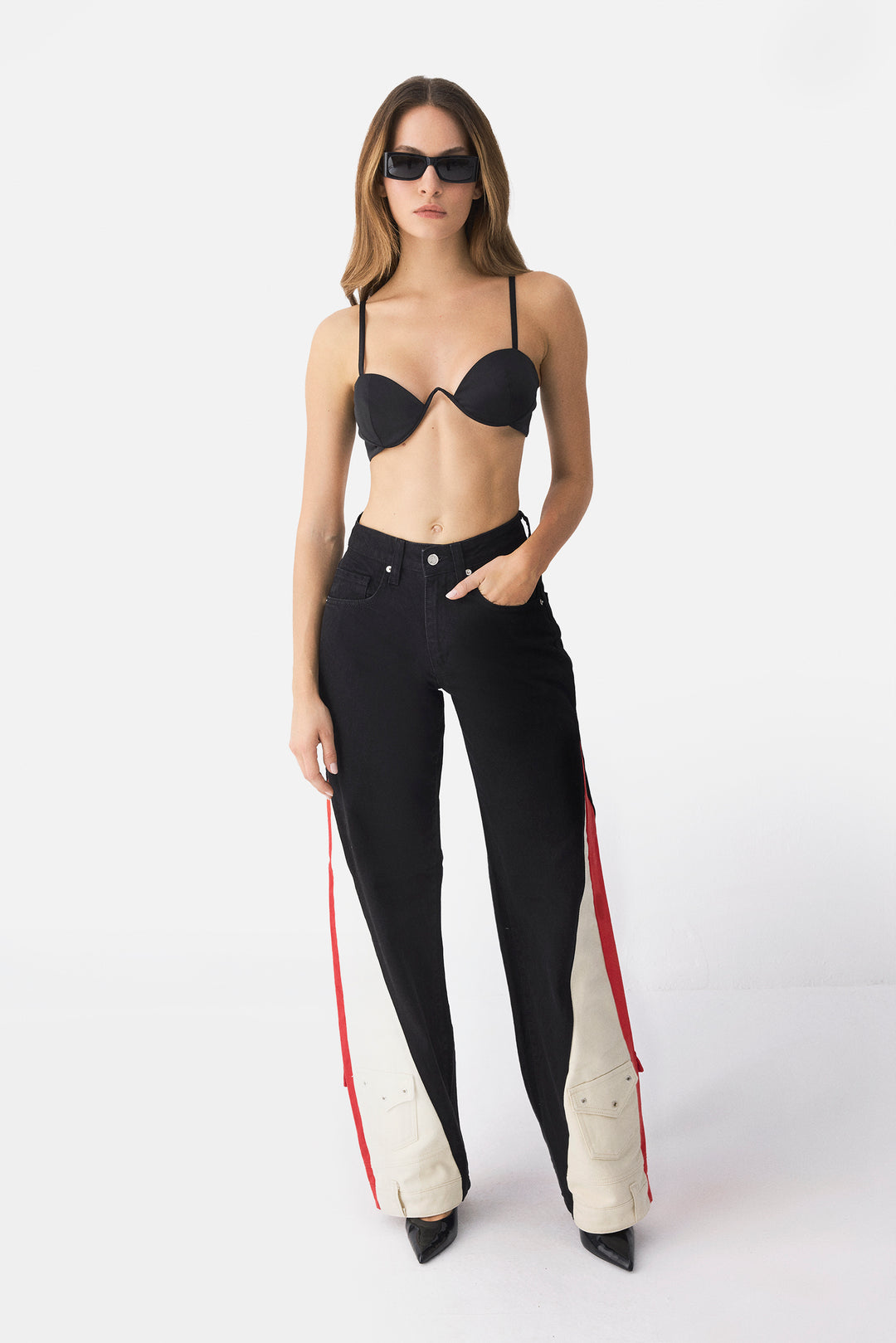 Tri-Tone Pocket Hem Jeans