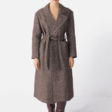Brown Herringbone Wool Belted Coat
