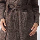 Brown Herringbone Wool Belted Coat