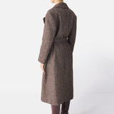 Brown Herringbone Wool Belted Coat