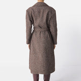 Brown Herringbone Wool Belted Coat