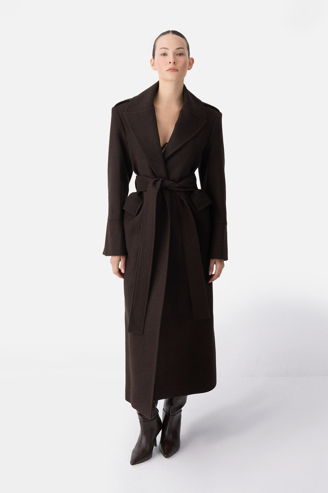 The Juliette Long Belted Coat Brown