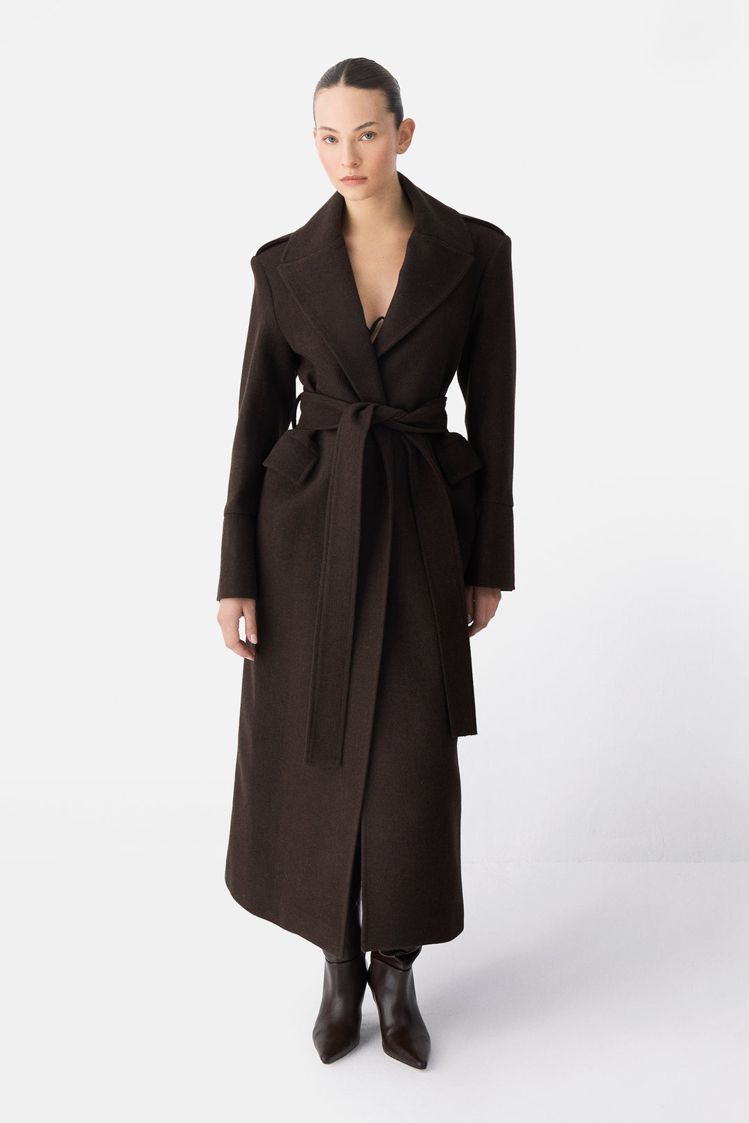 The Juliette Long Belted Coat Brown