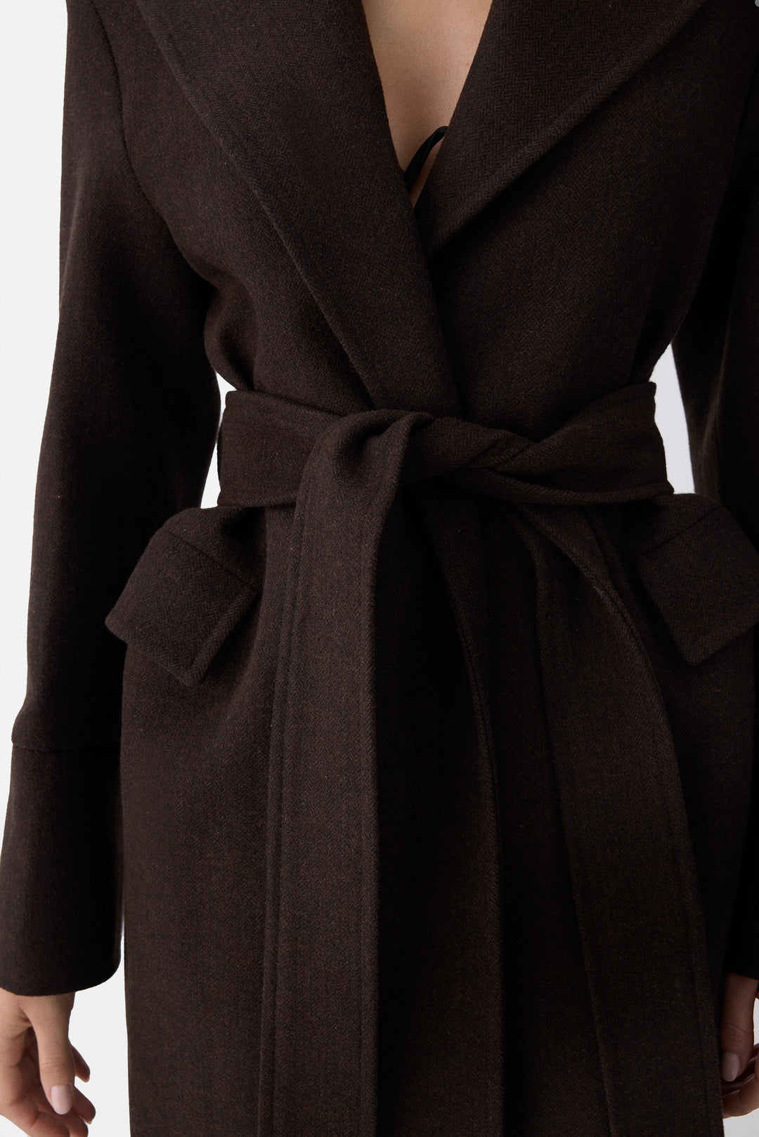 The Juliette Long Belted Coat Brown