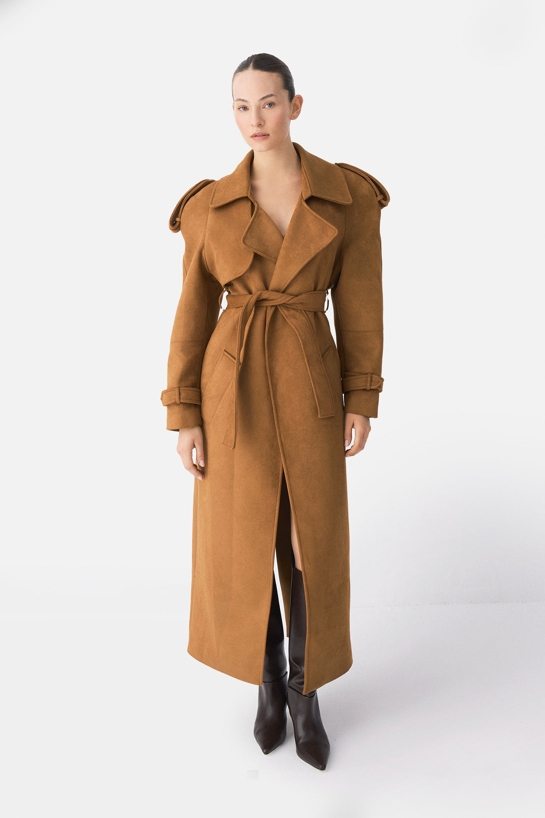 Premium Shoulder Drape Belted Coat