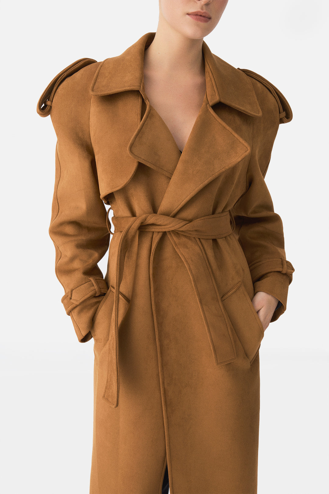 Premium Shoulder Drape Belted Coat
