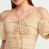 Puff Sleeve Drawstring Crop Top