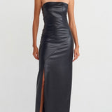 Front Slit Faux Leather Dress