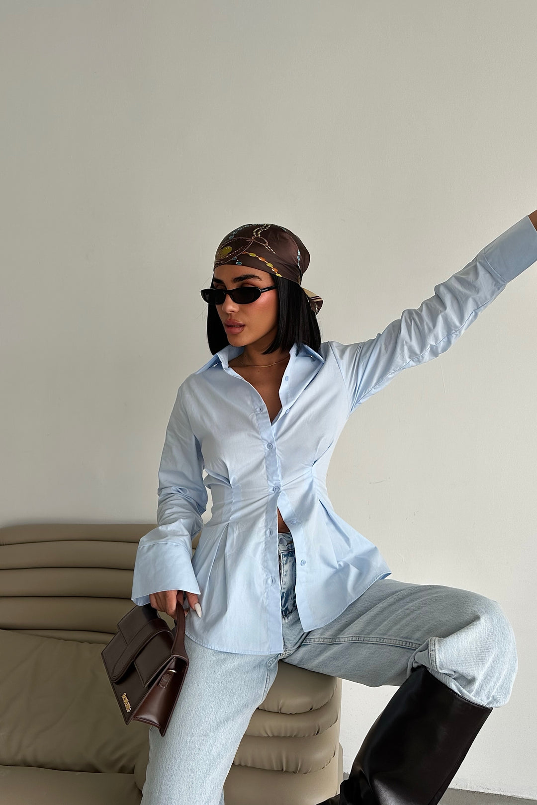 Pleated Waist Button-Up Shirt