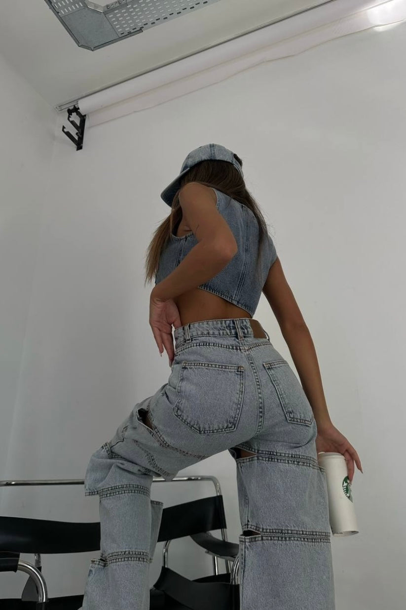Blacka Cut Pieces Straight Jeans