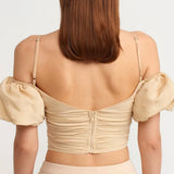 Puff Sleeve Drawstring Crop Top