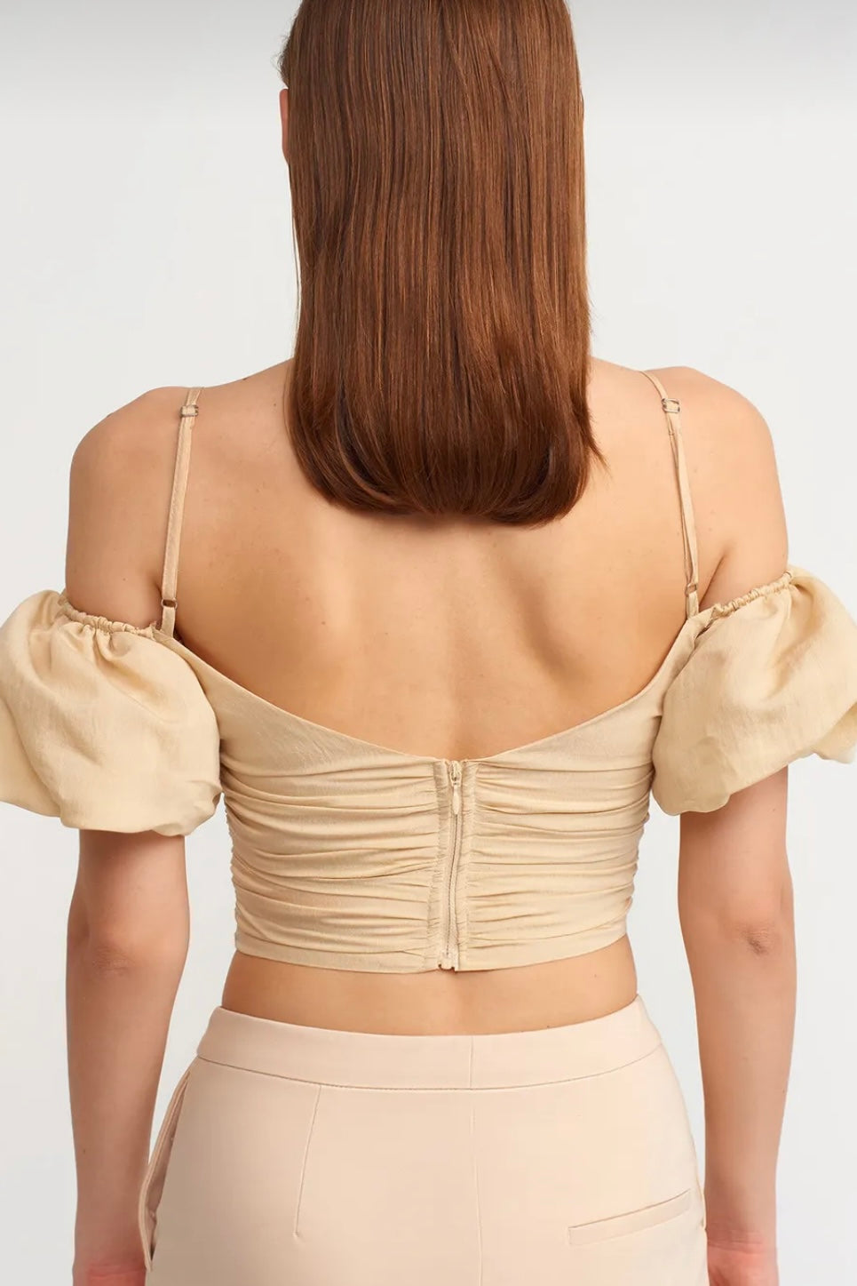 Puff Sleeve Drawstring Crop Top