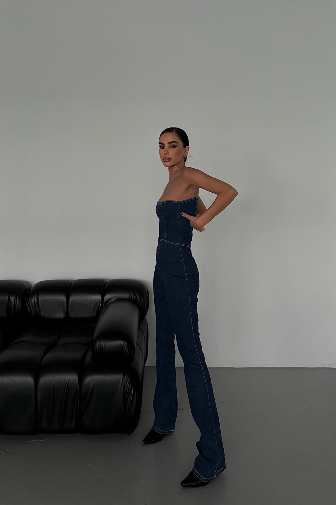Off Shoulder Denim Jumpsuit