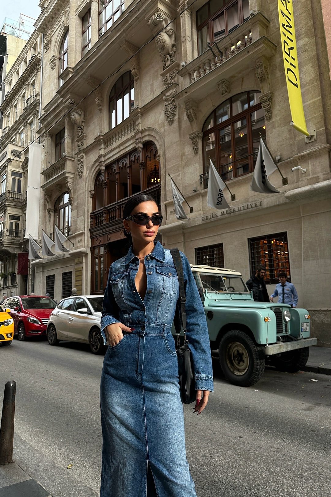 Denim Slit Skirt Dress