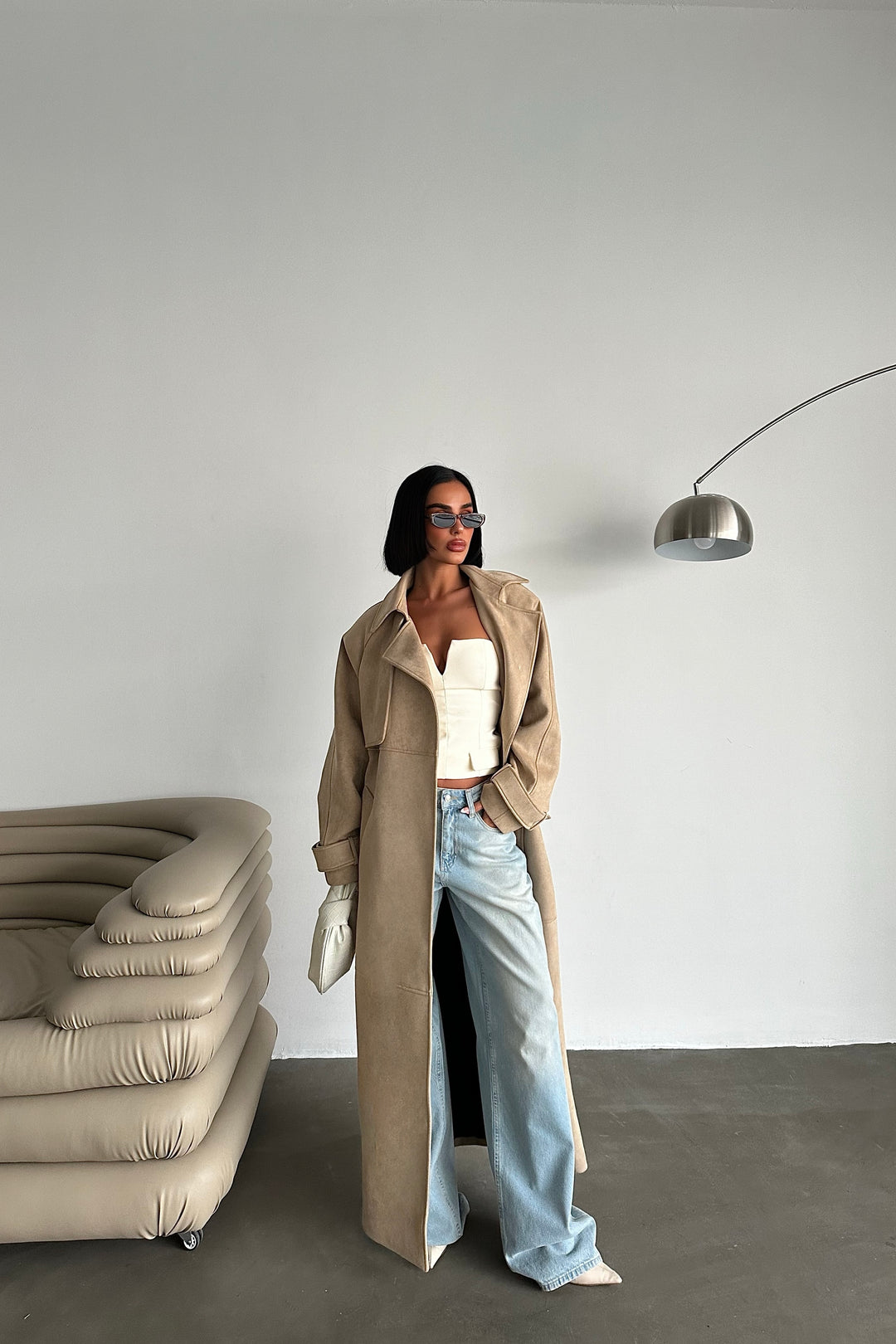 Sand Suede Belted Coat