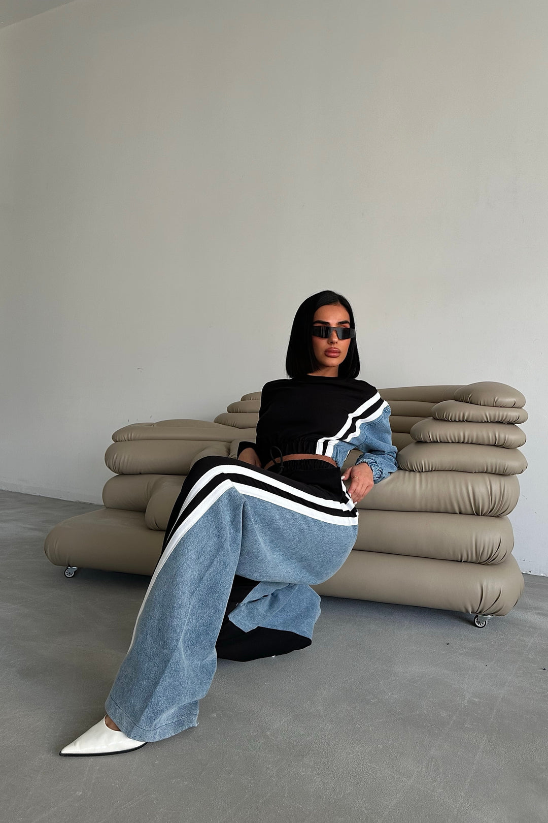 Denim-Sweat Combo Set