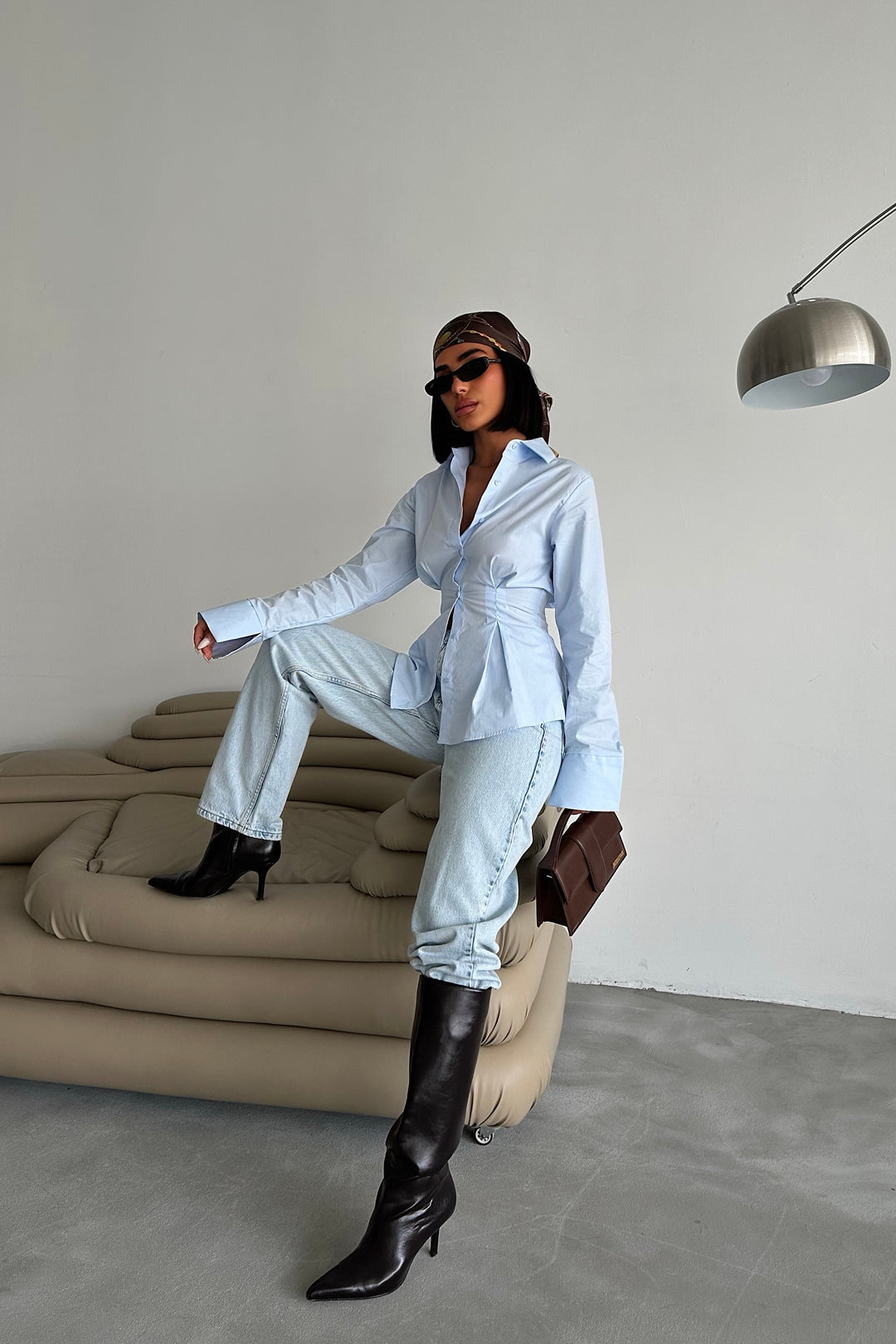 Pleated Waist Button-Up Shirt