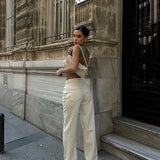 Cream Palazzo Straight Jeans