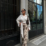 Brown Cow Print Straight Pants