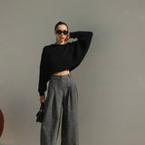 Herringbone Wool Wide Legs Pants