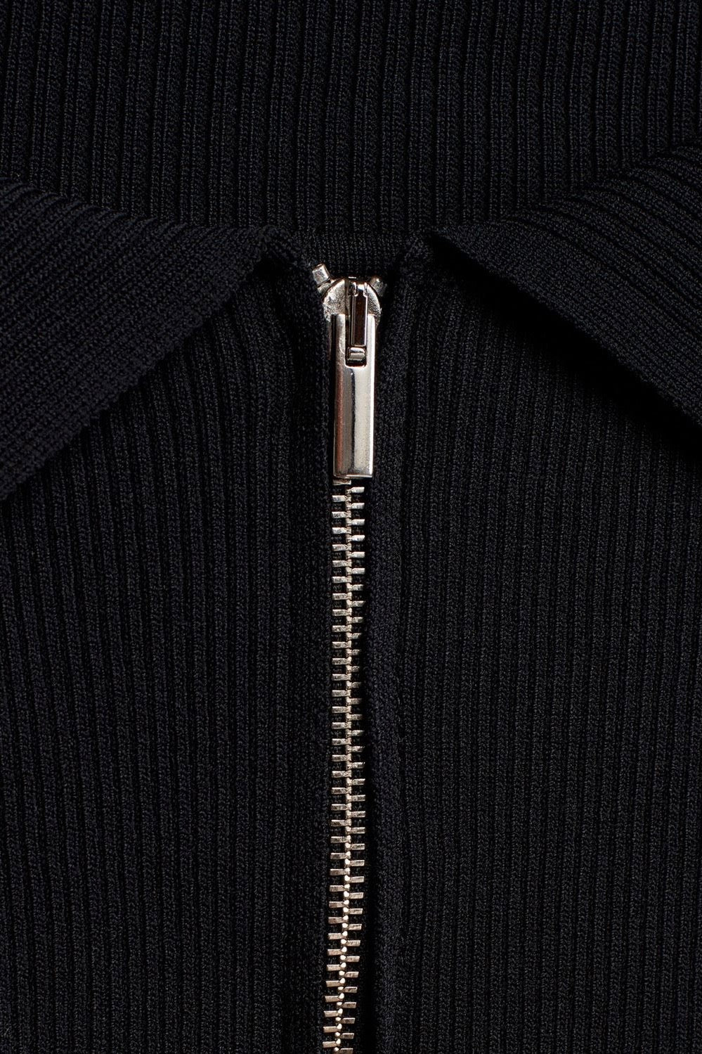 Off-Shoulder Zip-Up Ribbed Top