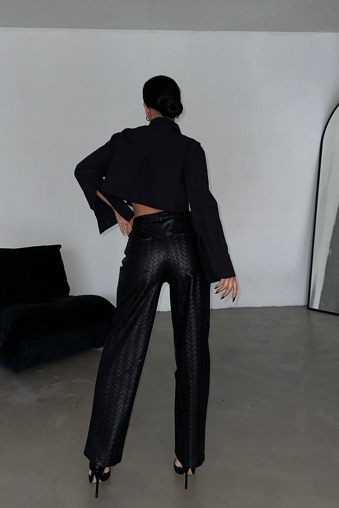 Herringbone Faux Leather Pants