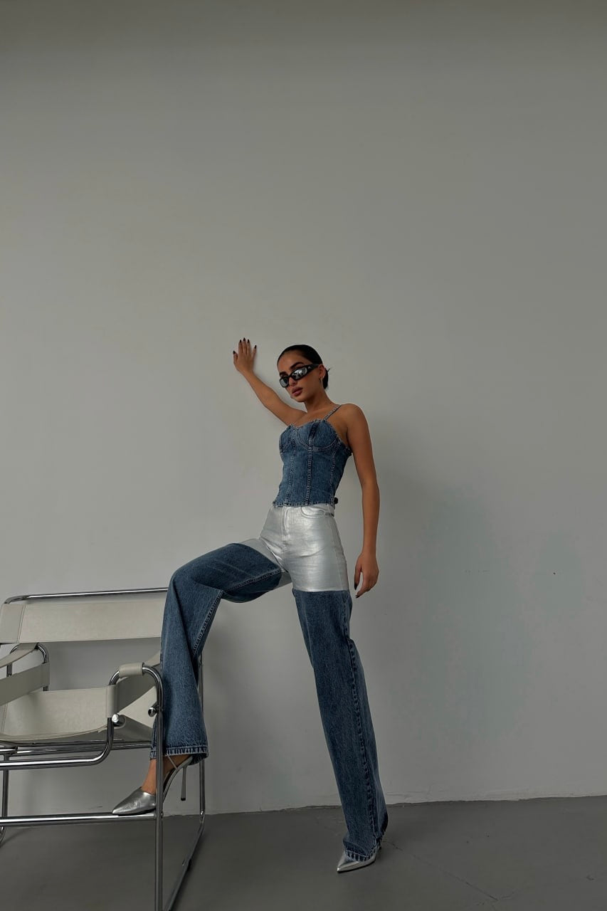 Silver Designed Bicolor Jeans