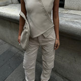 Wide Leg Canvas Cargo Pants Stone