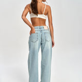 Relaxed Fit Patch Detail Distressed Wide Leg Jeans