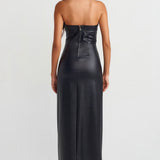 Front Slit Faux Leather Dress