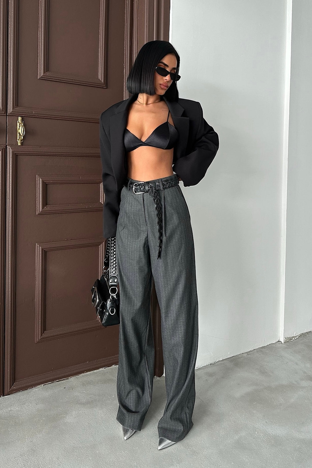 Pinstripe Pleated Trousers