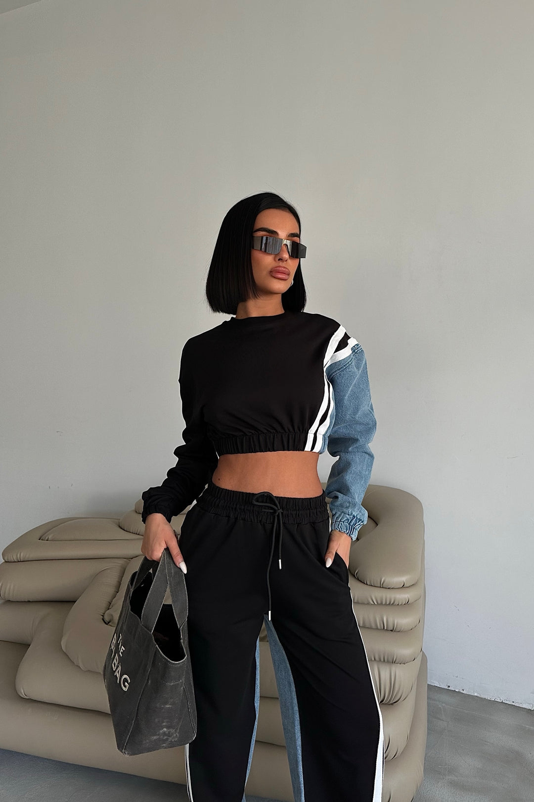Denim-Sweat Combo Set