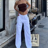 Brown Stitch White Cargo Jeans