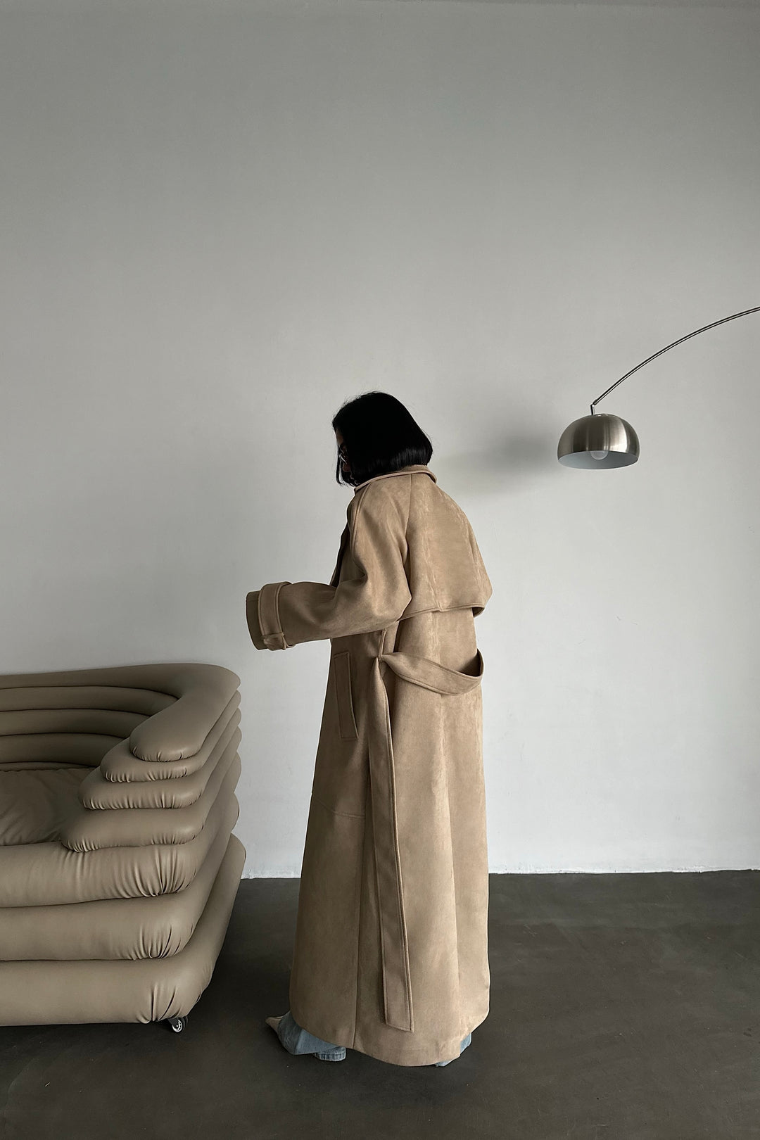 Sand Suede Belted Coat