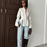 Pleated Waist Button-Up Shirt
