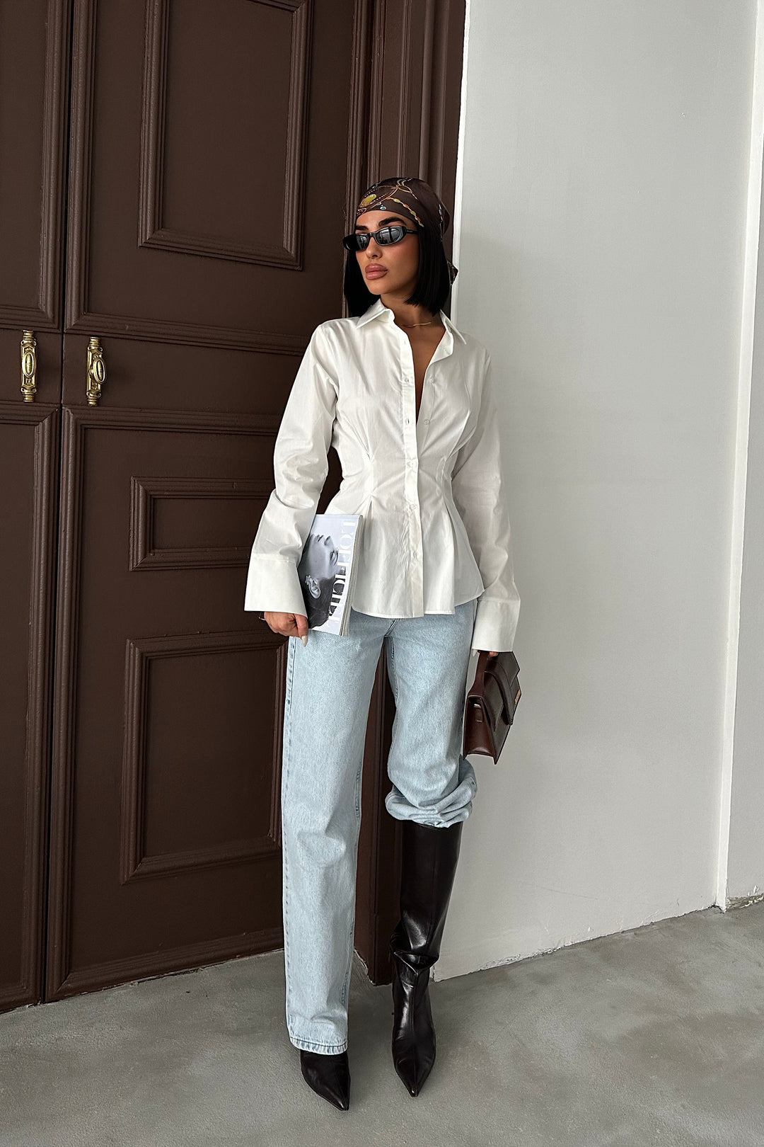 Pleated Waist Button-Up Shirt