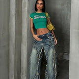 Tassel Wide-Leg Jeans Green Wash
