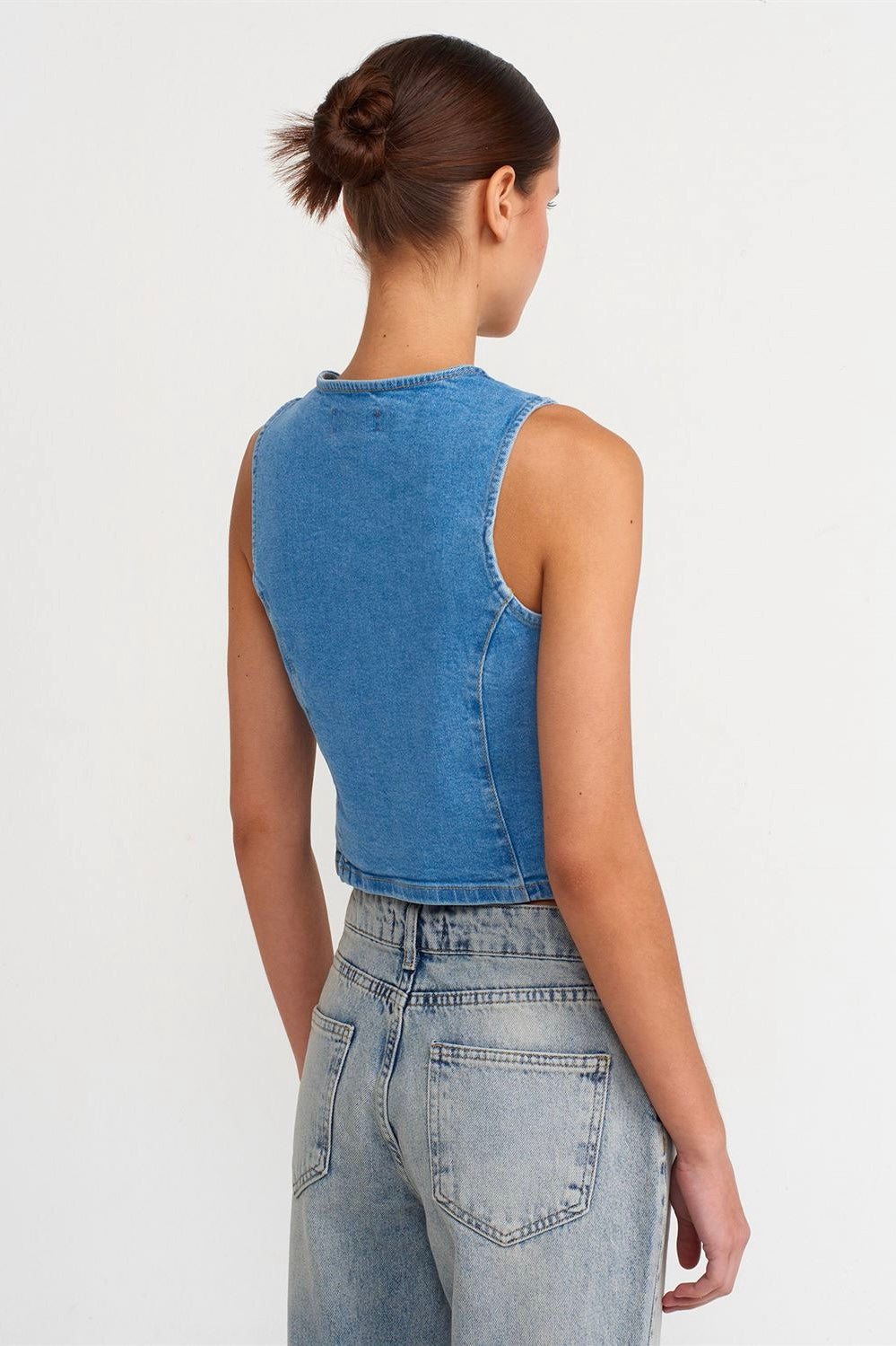 Zip Up Denim Vest Top