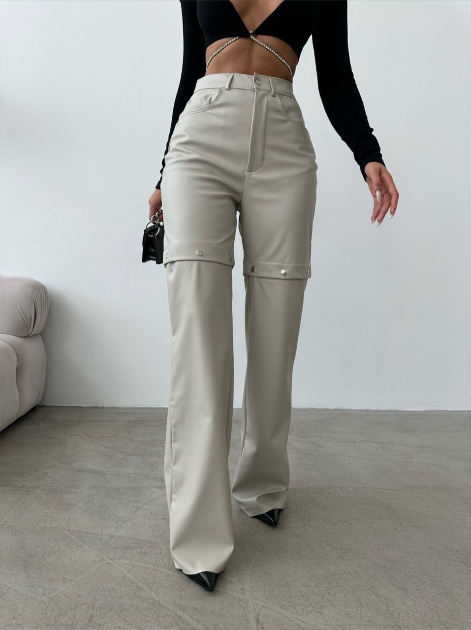 Detachable Faux Leather Pants