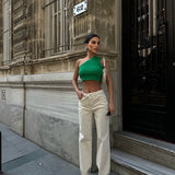 Cream Palazzo Straight Jeans