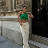 Cream Palazzo Straight Jeans