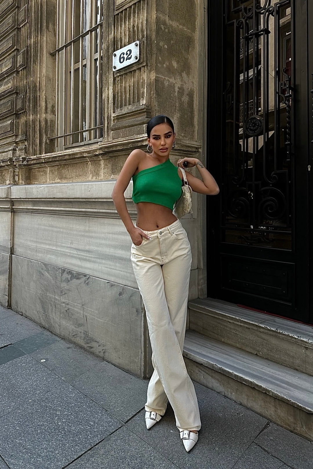 Cream Palazzo Straight Jeans