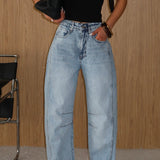 Washed Taper Barrel Jeans Blue