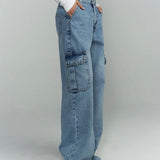 High Waist Denim Cargo Pants