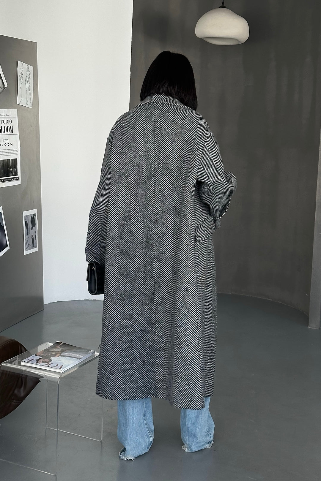 Herringbone Wool Oversize Coat