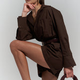 Button Detailed Utility Short Jumpsuit Brown