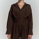 Button Detailed Utility Short Jumpsuit Brown